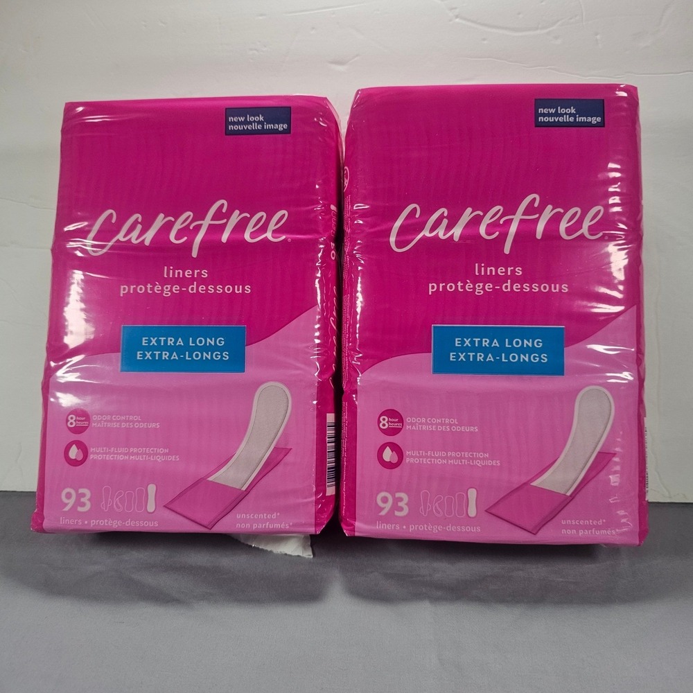 Carefree 2 x 93 Count Extra Long Panty Liners Unscented New Sealed Pkg